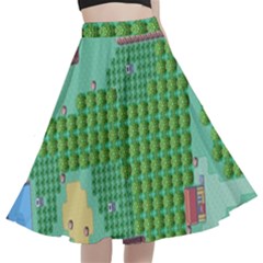 Green Retro Games Pattern A-line Full Circle Midi Skirt With Pocket by Cemarart