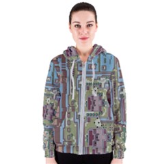 Arcade Game Retro Pattern Women s Zipper Hoodie by Cemarart