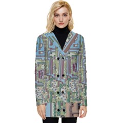 Arcade Game Retro Pattern Button Up Hooded Coat  by Cemarart