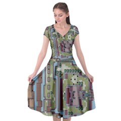 Arcade Game Retro Pattern Cap Sleeve Wrap Front Dress by Cemarart