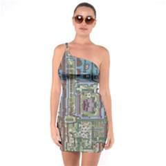 Arcade Game Retro Pattern One Shoulder Ring Trim Bodycon Dress by Cemarart