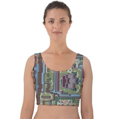 Arcade Game Retro Pattern Velvet Crop Top by Cemarart