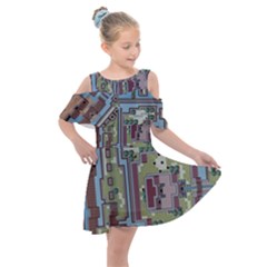 Arcade Game Retro Pattern Kids  Shoulder Cutout Chiffon Dress by Cemarart