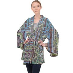 Arcade Game Retro Pattern Long Sleeve Velvet Kimono  by Cemarart