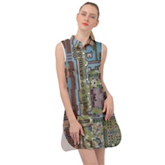 Arcade Game Retro Pattern Sleeveless Shirt Dress by Cemarart