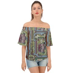 Arcade Game Retro Pattern Off Shoulder Short Sleeve Top by Cemarart