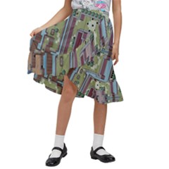 Arcade Game Retro Pattern Kids  Ruffle Flared Wrap Midi Skirt by Cemarart