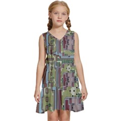 Arcade Game Retro Pattern Kids  Sleeveless Tiered Mini Dress