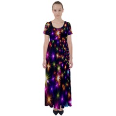 Star Colorful Christmas Xmas Abstract High Waist Short Sleeve Maxi Dress by Cemarart