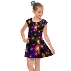 Star Colorful Christmas Xmas Abstract Kids  Cap Sleeve Dress by Cemarart