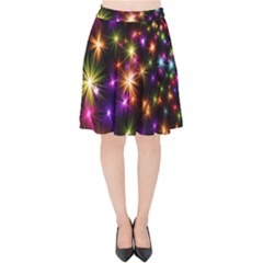 Star Colorful Christmas Xmas Abstract Velvet High Waist Skirt by Cemarart