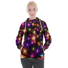 Star Colorful Christmas Xmas Abstract Women s Hooded Pullover by Cemarart