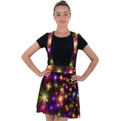 Star Colorful Christmas Xmas Abstract Velvet Suspender Skater Skirt by Cemarart