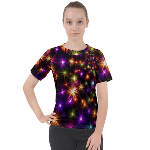 Star Colorful Christmas Xmas Abstract Women s Sport Raglan T-shirt by Cemarart