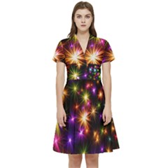 Star Colorful Christmas Xmas Abstract Short Sleeve Waist Detail Dress by Cemarart