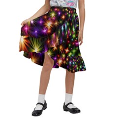 Star Colorful Christmas Xmas Abstract Kids  Ruffle Flared Wrap Midi Skirt by Cemarart