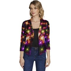 Star Colorful Christmas Xmas Abstract Women s Casual 3/4 Sleeve Spring Jacket by Cemarart