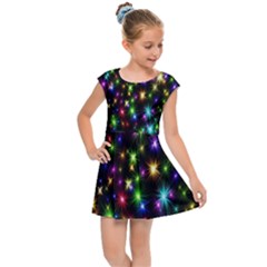 Star Colorful Christmas Abstract Kids  Cap Sleeve Dress by Cemarart