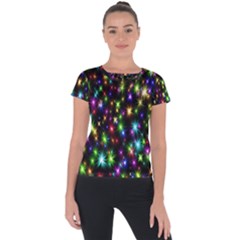 Star Colorful Christmas Abstract Short Sleeve Sports Top  by Cemarart