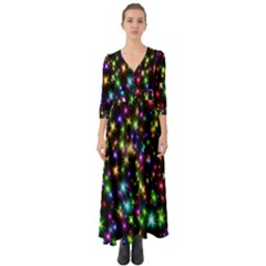 Star Colorful Christmas Abstract Button Up Boho Maxi Dress by Cemarart