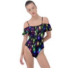 Star Colorful Christmas Abstract Frill Detail One Piece Swimsuit by Cemarart