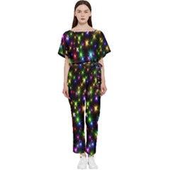 Star Colorful Christmas Abstract Batwing Lightweight Chiffon Jumpsuit by Cemarart