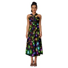 Star Colorful Christmas Abstract Sleeveless Cross Front Cocktail Midi Chiffon Dress by Cemarart