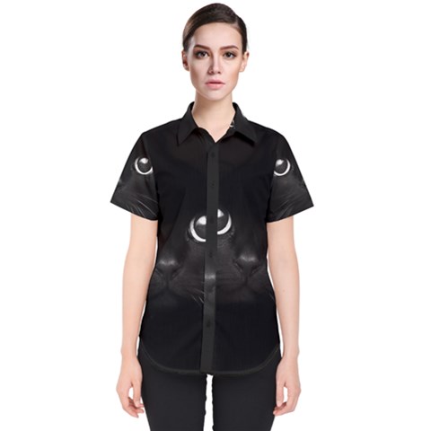 Black Cat Face Women s Short Sleeve Shirt by Cemarart