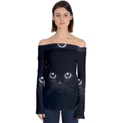 Black Cat Face Off Shoulder Long Sleeve Top by Cemarart