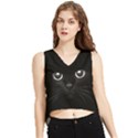 Black Cat Face V-Neck Cropped Tank Top View1