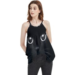 Black Cat Face Flowy Camisole Tank Top by Cemarart