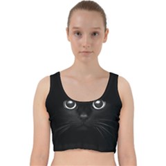 Black Cat Face Velvet Racer Back Crop Top by Cemarart