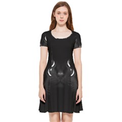 Black Cat Face Inside Out Cap Sleeve Dress by Cemarart