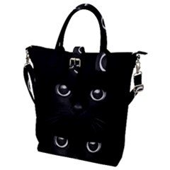 Black Cat Face Buckle Top Tote Bag by Cemarart