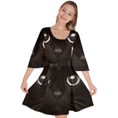 Black Cat Face Velour Kimono Dress by Cemarart