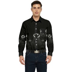 Black Cat Face Men s Long Sleeve Pocket Shirt 