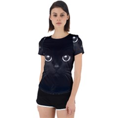 Black Cat Face Back Cut Out Sport T-shirt by Cemarart