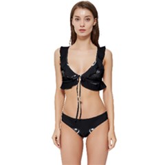 Black Cat Face Low Cut Ruffle Edge Bikini Set by Cemarart