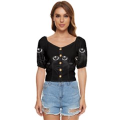 Black Cat Face Button Up Blouse