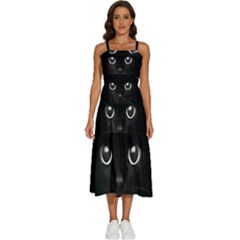 Black Cat Face Sleeveless Shoulder Straps Boho Dress by Cemarart