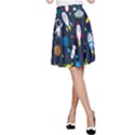 Big Set Cute Astronauts Space Planets Stars Aliens Rockets Ufo Constellations Satellite Moon Rover A-Line Skirt View1