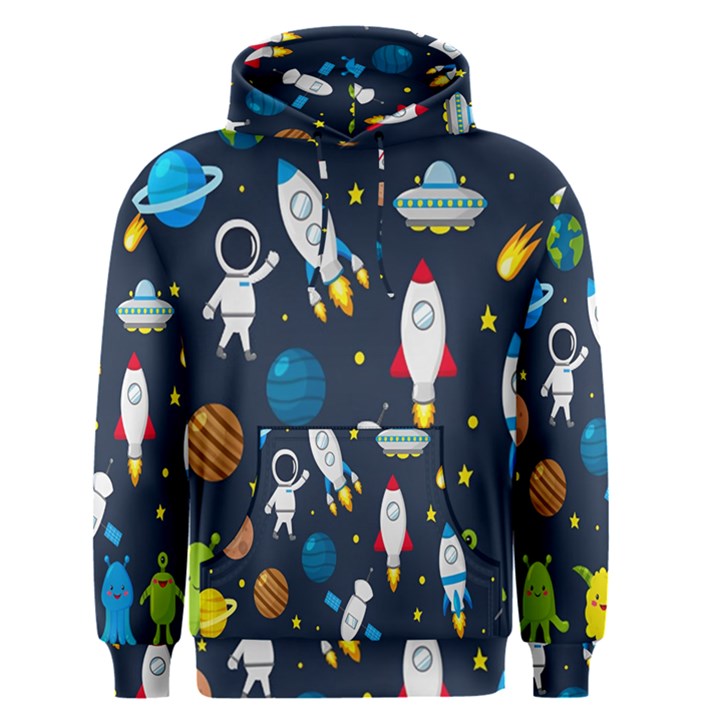 Big Set Cute Astronauts Space Planets Stars Aliens Rockets Ufo Constellations Satellite Moon Rover Men s Core Hoodie