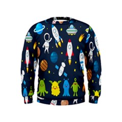 Big Set Cute Astronauts Space Planets Stars Aliens Rockets Ufo Constellations Satellite Moon Rover Kids  Sweatshirt by Cemarart