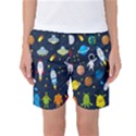 Big Set Cute Astronauts Space Planets Stars Aliens Rockets Ufo Constellations Satellite Moon Rover Women s Basketball Shorts View1