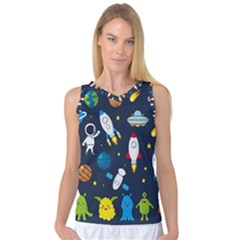 Big Set Cute Astronauts Space Planets Stars Aliens Rockets Ufo Constellations Satellite Moon Rover Women s Basketball Tank Top by Cemarart