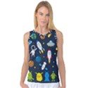 Big Set Cute Astronauts Space Planets Stars Aliens Rockets Ufo Constellations Satellite Moon Rover Women s Basketball Tank Top View1