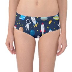 Big Set Cute Astronauts Space Planets Stars Aliens Rockets Ufo Constellations Satellite Moon Rover Mid-waist Bikini Bottoms by Cemarart