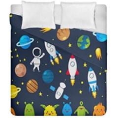 Big Set Cute Astronauts Space Planets Stars Aliens Rockets Ufo Constellations Satellite Moon Rover Duvet Cover Double Side (california King Size) by Cemarart