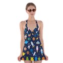 Big Set Cute Astronauts Space Planets Stars Aliens Rockets Ufo Constellations Satellite Moon Rover Halter Dress Swimsuit  View1