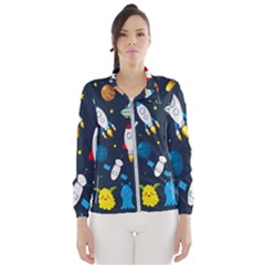 Big Set Cute Astronauts Space Planets Stars Aliens Rockets Ufo Constellations Satellite Moon Rover Women s Windbreaker by Cemarart